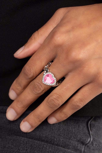 COMMITTED TO CUPID - PINK HEART GEM SILVER RING - PAPARAZZI