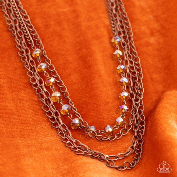 EXTRAVAGANT ELEGANCE - COPPER CHAIN IRIDESCENT CRYSTAL BEAD LAYERED NECKLACE - PAPARAZZI