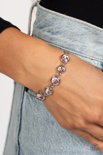 CLASSICALLY CULTIVATED - PINK GEM SILVER SLIDE BRACELET - PAPARAZZI