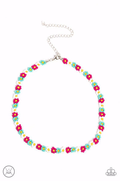 SEED Limit - PINK AND MULTI COLORED SEED BEAD FLOWER NECKLACE - PAPARAZZI