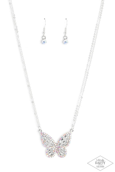 BAROQUE BUTTERFLY - MULTI IRIDESCENT RHINESTONE NECKLACE - PAPARAZZI