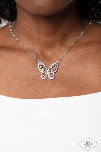 BAROQUE BUTTERFLY - MULTI IRIDESCENT RHINESTONE NECKLACE - PAPARAZZI