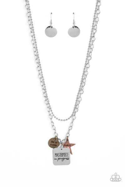 MASTERPIECE IN PROGRESS - MULTI MIXED METAL COOPER BRASS SILVER INSPIRATIONAL NECKLACE - PAPARAZZI