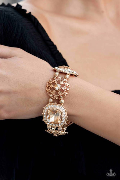 GILDED GALLERY - GOLD GEM STRETCHY BRACELET - PAPARAZZI LIFE OF THE PARTY DECEMBER 2022