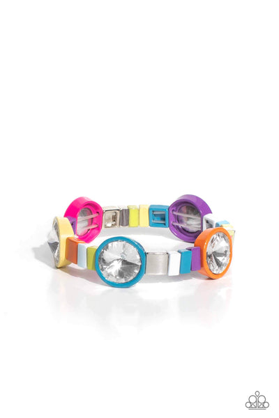 MULTICOLORED MADNESS - MULTI COLOR BAND WHITE GEM STRETCHY BRACELET - PAPARAZZI LIFE OF THE PARTY MARCH 2023
