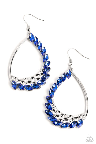 LOOKING SHARP - BLUE SHARP MARQUISE-CUT GEM SILVER TEARDROP EARRINGS - PAPARAZZI