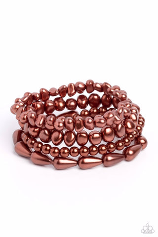 GOSSIP PEARL - BROWN PEARL STRETCHY BRACELET SET - PAPARAZZI