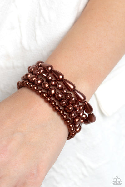 GOSSIP PEARL - BROWN PEARL STRETCHY BRACELET SET - PAPARAZZI