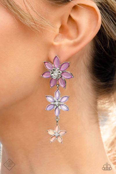 LETS GET IT GARLAND - MULTI PINK AND PURPLE GEM SILVER FLOWER POST EARRINGS - PAPARAZZI - FASHION FIX MARCH 2023