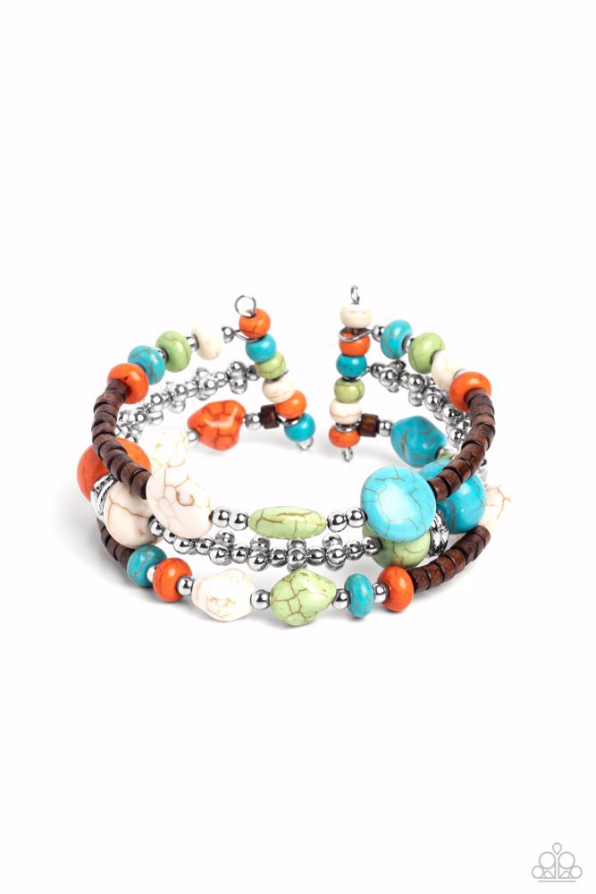 OPERATION OUTDOORS - MULTI COLOR STONE SILVER CUFF BRACELET - PAPARAZZI