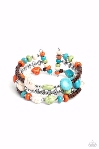OPERATION OUTDOORS - MULTI COLOR STONE SILVER CUFF BRACELET - PAPARAZZI