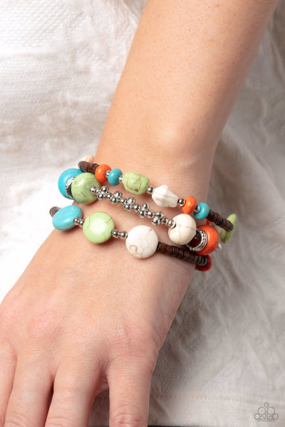 OPERATION OUTDOORS - MULTI COLOR STONE SILVER CUFF BRACELET - PAPARAZZI