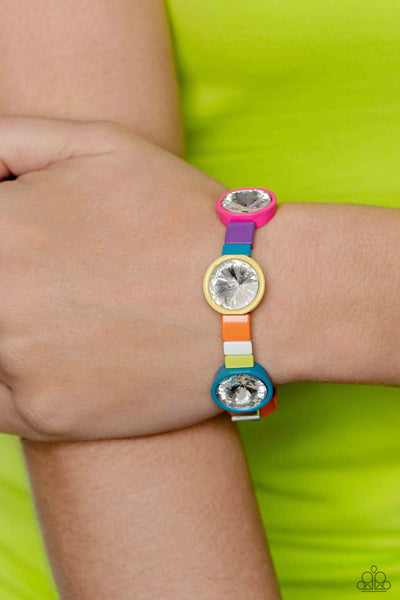 MULTICOLORED MADNESS - MULTI COLOR BAND WHITE GEM STRETCHY BRACELET - PAPARAZZI LIFE OF THE PARTY MARCH 2023
