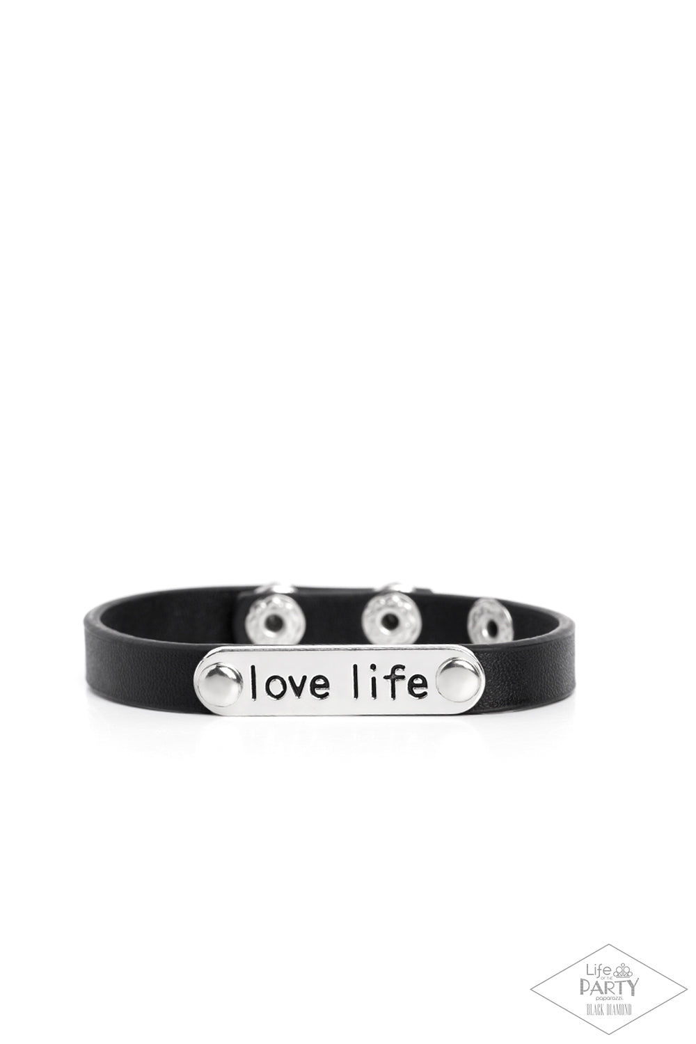 LOVE LIFE - BLACK LEATHER SILVER "LOVE LIVE" STAMPED WRAP BRACELET - PAPARAZZI