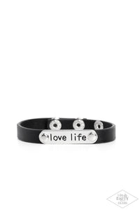 LOVE LIFE - BLACK LEATHER SILVER "LOVE LIVE" STAMPED WRAP BRACELET - PAPARAZZI