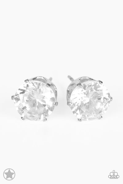 JUST IN TIMELESS - WHITE RHINESTONE STUD BLOCKBUSTER EARRING - PAPARAZZI