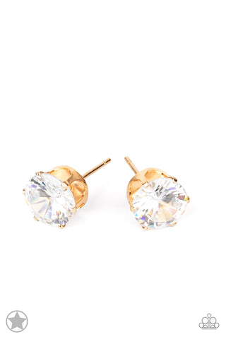 JUST IN TIMELESS - GOLD GRAME WHITE RHINESTONE SIMPLE POST EARRINGS - PAPARAZZI