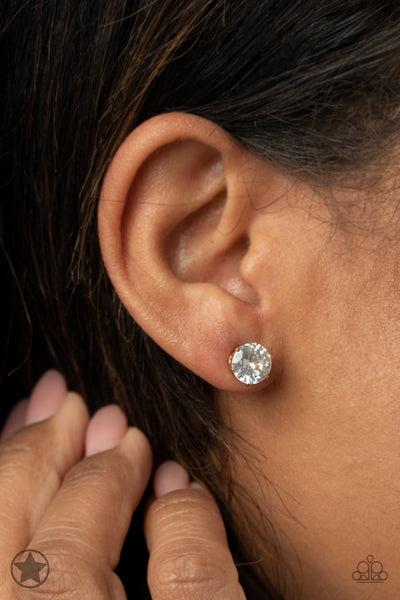 JUST IN TIMELESS - GOLD GRAME WHITE RHINESTONE SIMPLE POST EARRINGS - PAPARAZZI
