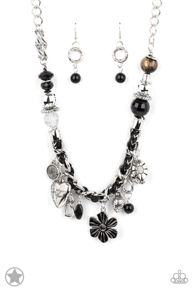 CHARMED I AM SURE - BLACK SILVER CHAIN AND CHARM NECKLACE - PAPARAZZI