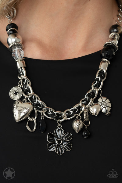 CHARMED I AM SURE - BLACK SILVER CHAIN AND CHARM NECKLACE - PAPARAZZI