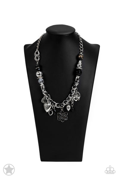 CHARMED I AM SURE - BLACK SILVER CHAIN AND CHARM NECKLACE - PAPARAZZI
