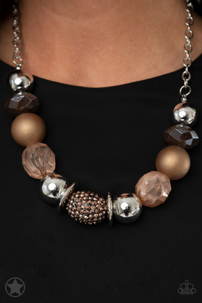 A WARM WELCOME - COPPER BROWN AND SILVER BEAD CHUNKY NECKLACE BLOCKBUSTER - PAPARAZZI
