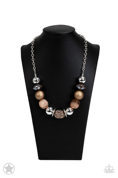 A WARM WELCOME - COPPER BROWN AND SILVER BEAD CHUNKY NECKLACE BLOCKBUSTER - PAPARAZZI