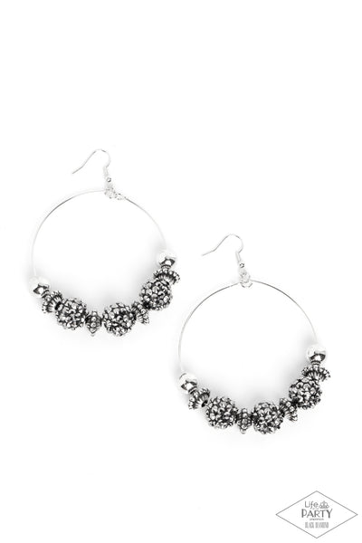 I CAN TAKE A COMPLIMENT - SILVER HEMATITE RHINESTONE CIRCLE EARRINGS - PAPARAZZI