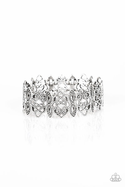 WHEN YIN MET YANG - SILVER FILIGREE METAL STRETCHY BRACELET - PAPARAZZI