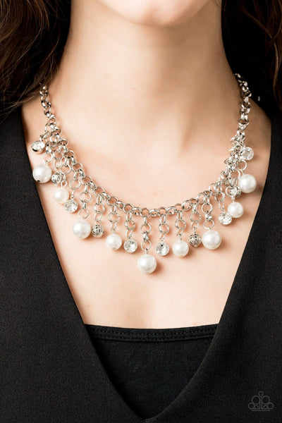 HEIR-HEADED - PAPARAZZI - WHITE PEARL, RHINESTONE AND BEAD SILVER NECKLACE, 2019 CONVENTION EXCLUSIVE