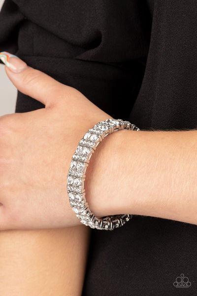 MIC DROPPING DRAMA -SILVER WHITE RHINESTONE STRETCHY BRACELETS - PAPARAZZI