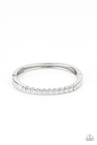 MYSTICAL MASTERPIECE - WHITE RHINESTONE SILVER HINGED BRACELET - PAPARAZZI