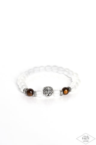 THE LIONS SHARE - BROWN TIGER'S EYE WHITE STRETCHY BRACELET - PAPARAZZI