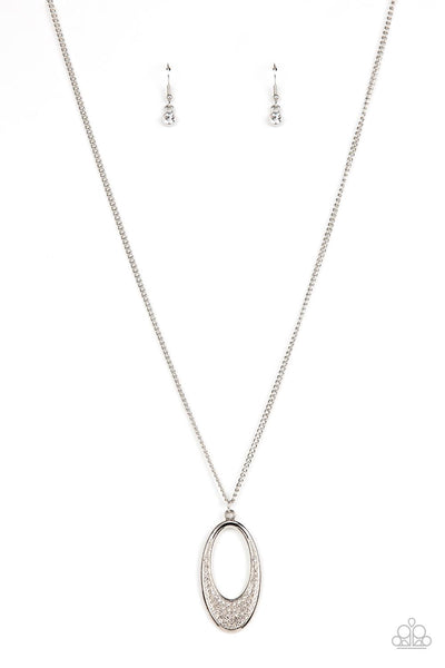 DIP INTO DAZZLE - WHITE RHINESTONE SILVER OVAL NECKLACE - PAPARAZZI