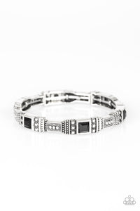 TOTALLY TRAVELER - BLACK BEAD SILVER STRETCHY BRACELET - PAPARAZZI
