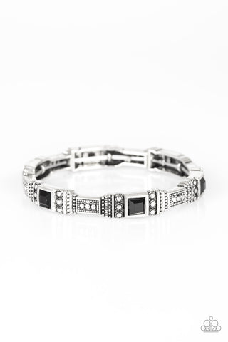 TOTALLY TRAVELER - BLACK BEAD SILVER STRETCHY BRACELET - PAPARAZZI