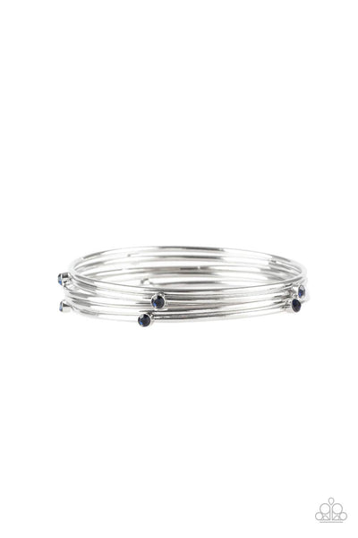 DELICATE DECADENCE - BLUE  RHINESTONE SILVER BANGLE BRACELET - PAPARAZZI