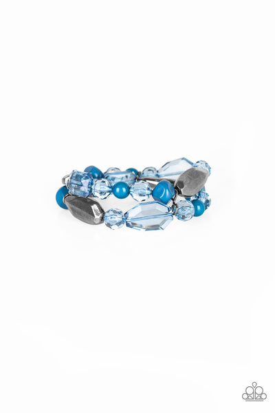 ROCKIN ROCK CANDY - BLUE AND GUNMETAL BEAD STRETCHY BRACELET - PAPARAZZI
