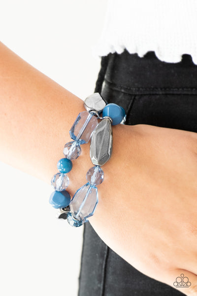 ROCKIN ROCK CANDY - BLUE AND GUNMETAL BEAD STRETCHY BRACELET - PAPARAZZI