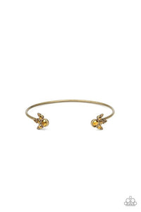A BIT RICH - BRASS AURUM RHINESTONE DAINTY CUFF BRACELET - PAPARAZZI