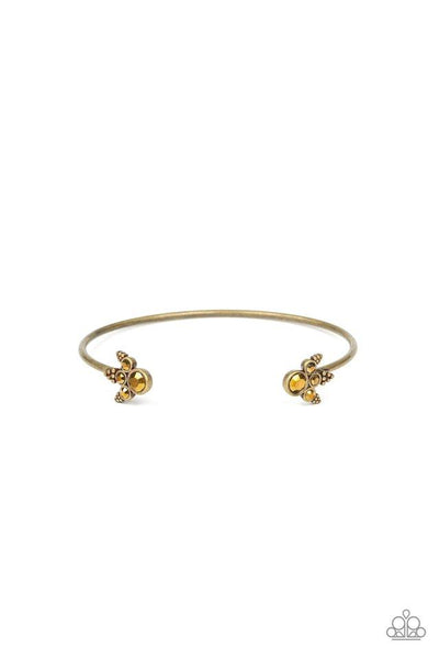 A BIT RICH - BRASS AURUM RHINESTONE DAINTY CUFF BRACELET - PAPARAZZI