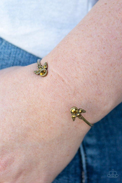 A BIT RICH - BRASS AURUM RHINESTONE DAINTY CUFF BRACELET - PAPARAZZI