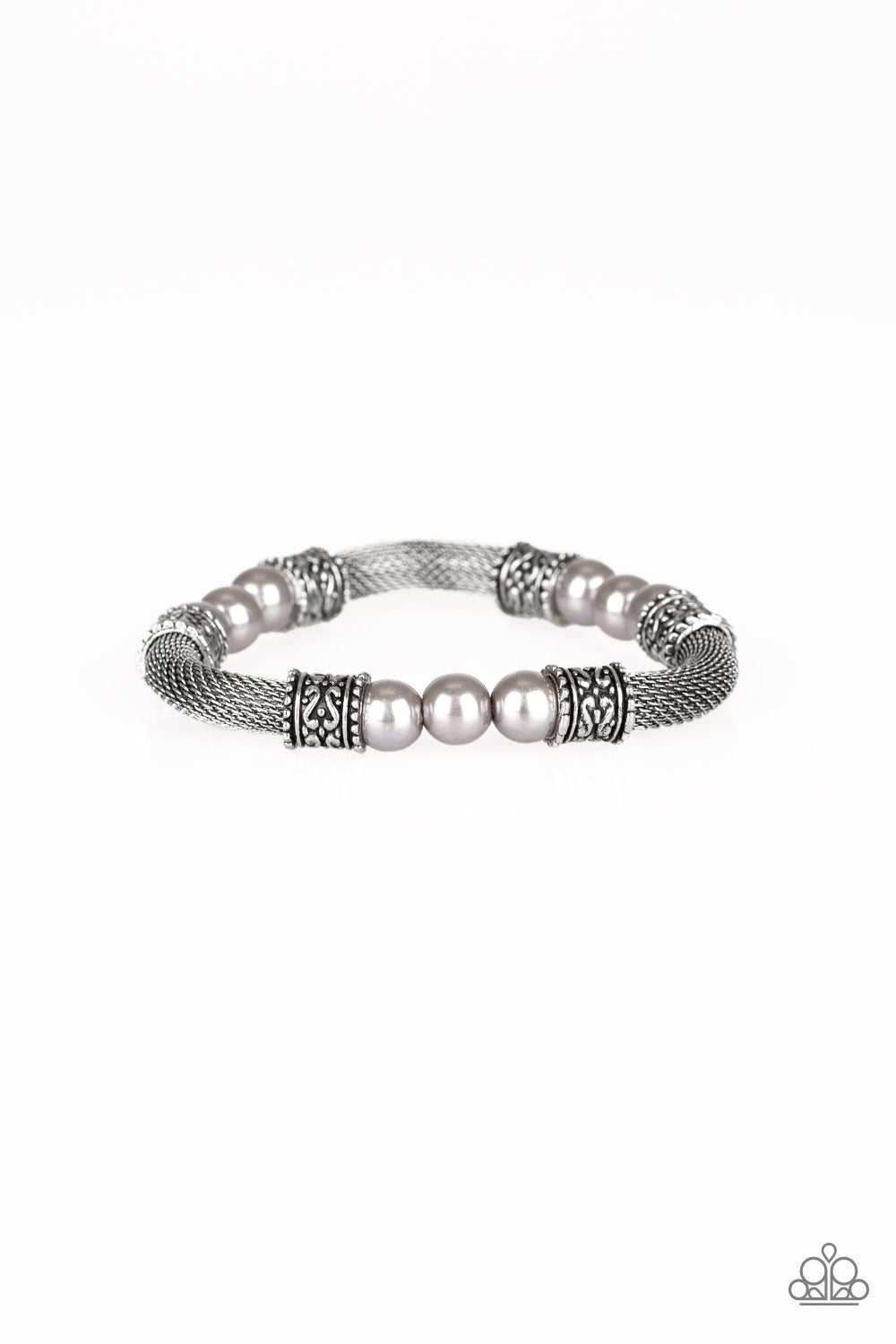 TALK SOME SENSEI - SILVER STRETCHY BEAD BRACELET - PAPARAZZI
