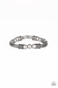 TALK SOME SENSEI - SILVER STRETCHY BEAD BRACELET - PAPARAZZI
