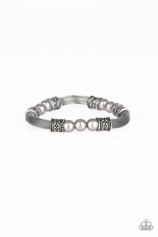 TALK SOME SENSEI - SILVER STRETCHY BEAD BRACELET - PAPARAZZI