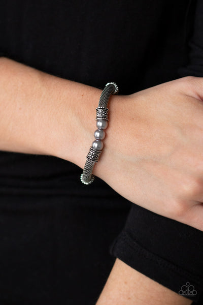 TALK SOME SENSEI - SILVER STRETCHY BEAD BRACELET - PAPARAZZI