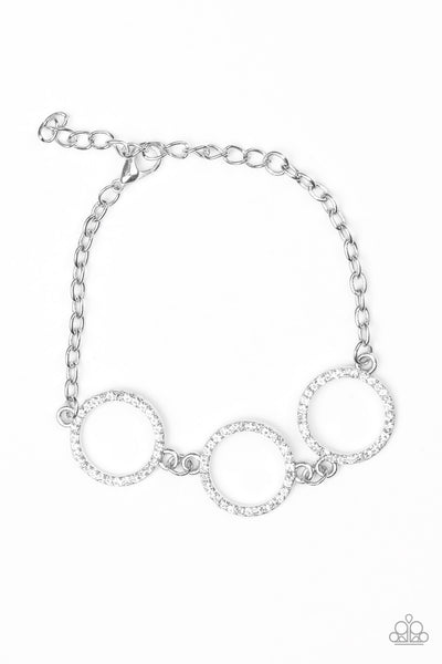 DRESS THE PART - WHITE RHINESTONE SILVER CIRCLE BRACELET - PAPARAZZ