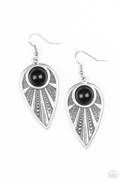 PAPARAZZI TAKE A WALKABOUT -BLACK TEARDROP TRIBAL EARRING