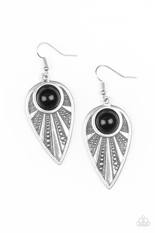 PAPARAZZI TAKE A WALKABOUT -BLACK TEARDROP TRIBAL EARRING