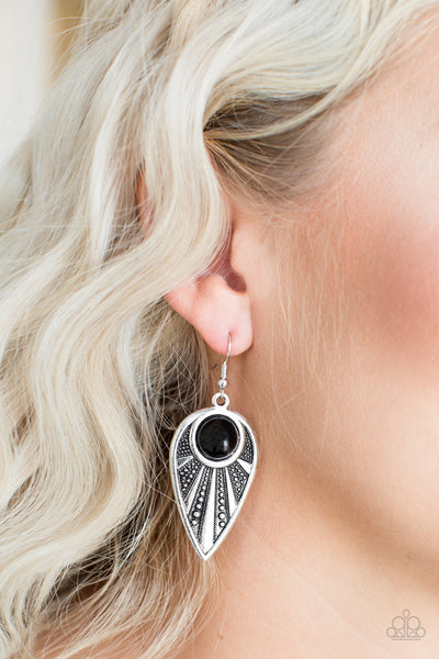 PAPARAZZI TAKE A WALKABOUT -BLACK TEARDROP TRIBAL EARRING
